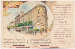 T2/T3 1912 Budapest VI. Simon P. Szálloda Páris Városához, Hotel Paris, Bachus Pince, Reklám. Pless Ignácz Art Nouveau,  - Unclassified