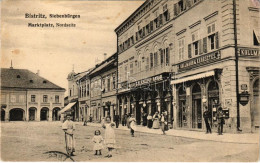 * T2/T3 1913 Beszterce, Bistritz, Bistrita; Marktplatz Nordseite, Apotheke / Piac Tér északról, C. W. Knopp Bazár, Kollm - Non Classificati
