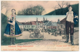 T2 1905 Nagyszombat, Tyrnau, Trnava; Ferencz József Tér, Szentháromság Szobor, Tausky J. Fiai üzlete. Cybulski S. Kiadás - Non Classés