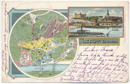 T2/T3 1904 Pozsony, Pressburg, Bratislava; Duna Rakpart, Térkép. Bediene Dich Allein / Quay, Map. Art Nouveau, Litho (EK - Unclassified