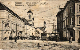 T2/T3 1909 Pozsony, Pressburg, Bratislava; Kórház Utca, Villamos, Duschinsky G. üzlete / Spitalgasse / Street, Tram, Sho - Ohne Zuordnung