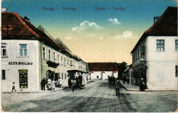 T2/T3 1915 Eszék, Essegg, Osijek; Festung / Tvrdja / Tér, Villamos, Isak Löwy üzlete / Square, Tram, Shop (EK) - Zonder Classificatie