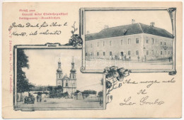 * T4 1903 Boldogasszony, Fertőboldogasszony, Frauenkirchen; Gruss Aus Konczöl Antal Einkehrgasthof, Kirche / Vendéglő és - Ohne Zuordnung