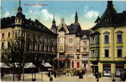 T2 1917 Klagenfurt, Obstplatz, Wiener Bank Verein / Market Square, Bank, Shops - Zonder Classificatie
