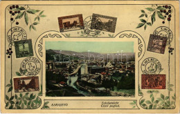 ** T1 Sarajevo, Cijeli Pogled. Simon Kattan 1908. Art Nouveau Montage With "1907 K.u.k. Milit. Post Sarajevo" Stamps - Unclassified