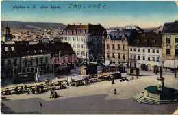 T2/T3 1914 Jablonec Nad Nisou, Gablonz; Alter Markt / Market, Trams, Hotel Erlebach, Shops Of Carls Weiss And Blumen (EK - Ohne Zuordnung