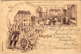 T3 1901 Karlovy Vary, Karlsbad; Vereinslokal D. Radfahrer-Vereines "Austria". Franieck / Clubhouse For The Cyclists' Clu - Non Classés