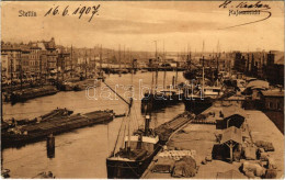 T3 1907 Szczecin, Stettin; Hafenansicht / Port, Steamships (EB) - Ohne Zuordnung