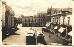 * T2/T3 ~1927 Guadalajara, Plazuela De Catedral. Farmacia Moderna / Cathedral Square, Trams, Pharmacy, Shops. Romero Fot - Non Classés