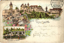 T3 1895 (Vorläufer) Coburg, Gruss Von Der Veste Coburg, Schlossplatz Mit Arkaden / Castle, Bears. Art Nouveau, Floral, L - Non Classés