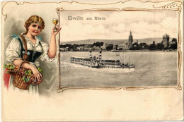 T2 1908 Eltville Am Rhein. Dampfer / Steamship. Lady, Folklore Emb. Litho - Ohne Zuordnung