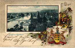 T2/T3 1901 Heilbronn. Art Nouveau, Floral Embossed Montage With Coat Of Arms (EK) - Ohne Zuordnung