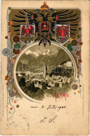 T2/T3 1900 Merano, Meran (Südtirol); Julius Scheibein Art Nouveau, Embossed, Coat Of Arms Litho (EK) - Non Classificati