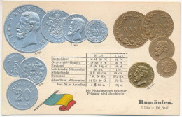 ** T1 Rumänien - Münzenkarte / Románia - érmék és Zászló. Dombornyomott / Romanian Coins And Flag. M.H. Berlin-Schbg. Em - Ohne Zuordnung