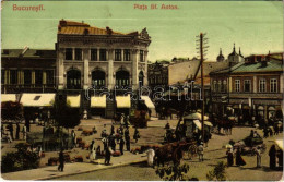 T2/T3 1908 Bucharest, Bukarest, Bucuresti, Bucuresci; Piata Sf. Anton / Square, Shops, Market. Ad. Maier & D. Stern No.  - Non Classés