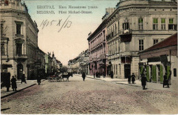 T2/T3 1915 Belgrade, Belgrád, Beograd; Fürst Michael-Strase / Street View, Shops, Hotel + "K.u.K. Militärcensur Osijek-C - Non Classés