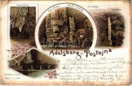 T3 1897 (Vorläufer!) Postojna, Adelsberg; Zastor, Bozji Grob, Cipresa, Most V Jami / Cave Interior. Art Nouveau, Floral, - Unclassified