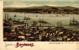 T2/T3 1900 Constantinople, Istanbul; Salut Du Bosphore. Emil Pinkau & Cie / Bosphorus. Art Nouveau, Litho (tear) - Ohne Zuordnung