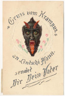 T2 1924 Gruss Vom Krampus An Lintschi Pfass Sendet Dir Dein Vater / Dombornyomott Díszített Krampuszos üdvözlet / Emboss - Ohne Zuordnung