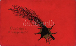 * T3 1918 Üdvözlet A Krampusstól! / Greetings From The Krampus With Birch. Emb. Litho (kopott Sarkak / Worn Corners) - Non Classificati