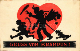 ** T2/T3 Gruss Vom Krampus! / Krampus With Birch, Chains And Dog, Silhouette (fa) - Non Classés