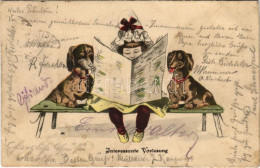 T2/T3 Interessante Vorlesung / Újságot Olvasó Kislány Tacskókkal / Dachnshund Dogs, Girl Reading A Newspaper (EK) - Non Classificati