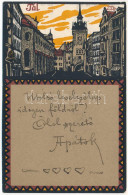 T2/T3 1908 München, Munich; Das Tal. Art Nouveau, Litho S: Carl Kunst - Kézdi-Kovács László Festőművész Levele (EK) - Zonder Classificatie