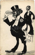 ** T2/T3 Fekete úriemberek Frakkban - Karikatúra / Black Men In Tailcoats . Caricature S: Kiss Géza (EK) - Sin Clasificación