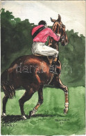 ** T2/T3 1910 Start / Lovassport. Kézzel Rajzolt Művészlap / Equestrian Sport, Horse Racer. Hand-painted Art Postcard S: - Ohne Zuordnung