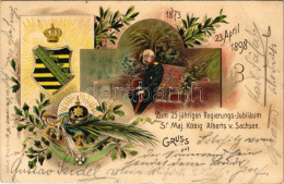 T2/T3 1901 Gruss Aus 1873 23. April 1898. Zum 25. Jährigen Regierungs-Jubiläum Sr. Maj. König Alberts V. Sachsen. Winkle - Ohne Zuordnung