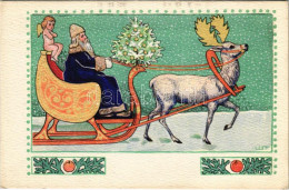 ** T2/T3 Karácsony, Mikulás Rénszarvas Szánon / Christmas Art Postcard, Saint Nicholas. B.K.W.I. 3081-3. S: List - Ohne Zuordnung