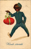 T3 1931 Húsvéti üdvözlet! Fekete Londiner Húsvéti Tojással / Easter Greeting, Black Bell Boy. Amag No. 2502. Litho (fl) - Sin Clasificación