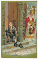 T3 1905 Mikulás / Saint Nicholas With Toys. Emb. Litho (apró Lyuk / Tiny Pinhole) - Unclassified