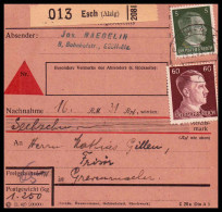 Luxemburg 1943: Paketkarte  | Besatzung, Absenderpostamt, Bezirksämter | Esch An Der Alzette;Esch-sur-Alzett, Grevenmach - 1940-1944 Occupation Allemande