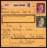 Luxemburg 1944: Paketkarte  | Besatzung, Absenderpostamt, Bezirkspostamt | Esch An Der Alzette;Esch-sur-Alzett, Reisdorf - 1940-1944 Deutsche Besatzung