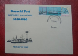 1980 PAKISTAN FDC COVER WITH STAMP KARACHI PORT INDEPENDENT MANAGMENT - Pakistan