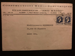 LETTRE CONSTRUCTIONS RADIO-ELECTRIQUES Ets "EKO RADIO" TP MARIANNE D'ALGER 1F50 Paire OBL.6-10 4? ALGER GARE - 1944 Coq Et Marianne D'Alger