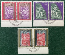 French Andorra 1970 Mi# 226-228 Used - Set In Pairs - The Revelation / Frescoes From The Altar Of St. John, Caselles - Gebruikt