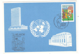 Nations Unies - Suisse - Carte Postale Bleue De 1987 - Oblit Genève - Cachet Expo Milano 87 - - Briefe U. Dokumente