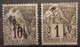 REUNION 1891 Type ALPHEE DUBOIS Yvert 17 & 21 ,1 C & 10 C Noir , 2 Timbres  Surcharge Grasse / Maigre , Neufs (*) , TB - Neufs