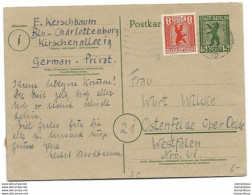 222  - 27 - Entier Postal Avec Affranchissement Comnplémetaire Envoyé De Charlottenbuirg 1946 - Entiers Postaux