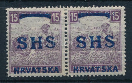 * SHS 1918 Fehérszámú Arató 15f Pár Bodor Vizsgálójellel (hajtott / Folded) (**44.000) - Autres & Non Classés