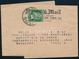 1933 Címszalag Franciaországból Horthy Miklós Kormányzónak Címezve - Autres & Non Classés