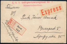 1915 Expressz Ajánlott Levél Turul 30f + 35f Bérmentesítéssel "BROD" , Piros "K.u.k. Gebirgsartillerieregiment Nr. 7 / E - Autres & Non Classés