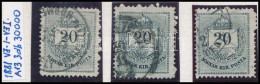 O 1881 3 Db Színesszámú 20kr 13-as Fogazással (30.000) - Other & Unclassified