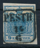 O 1850 9kr HP II Kiemelt Középrész, Kis Vízjeldarab "PESTH" - Andere & Zonder Classificatie