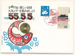 Japán 1977. 5Y érmés Borítékban, Bélyegekkel és Alkalmi Bélyegzéssel T:UNC Japan 1977. 5 Yen In Coin Envelope With Stamp - Non Classificati