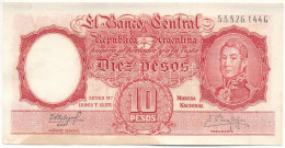 Argentína 1954-1963. 10P T:XF Hajtatlan, Fo. Argentina 1954-1963. 10 Pesos C:XF Unfolded, Spotted - Unclassified