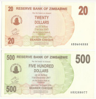 Zimbabwe 2006. 20D + 500D T:UNC Zimbabwe 2006. 20 Dollars + 500 Dollars C:UNC - Ohne Zuordnung