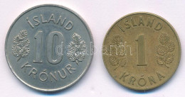 Izland 1946. 1K Al-Br + 1973. 10Kr Cu-Ni T:XF Iceland 1946. 1 Krona Al-Br + 1973. 10 Kronur CuNi C:XF - Non Classés